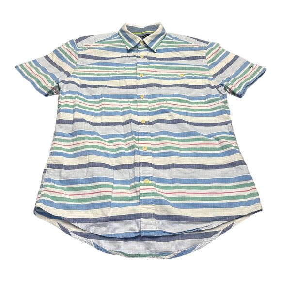 Tommy Hilfiger Shirt Men's Large Multicolor Striped Cotton Custom Fit Button-Up - Picture 1 of 8
